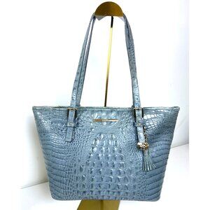 Brahmin Gray- Blue Croc-Embossed Tote